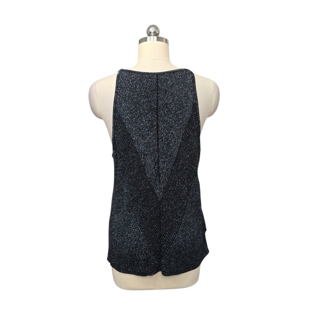 By Anthropologie Womens XL Black Silver Metallic Chevron Ribbed Knit Tank Top - Picture 2 of 8